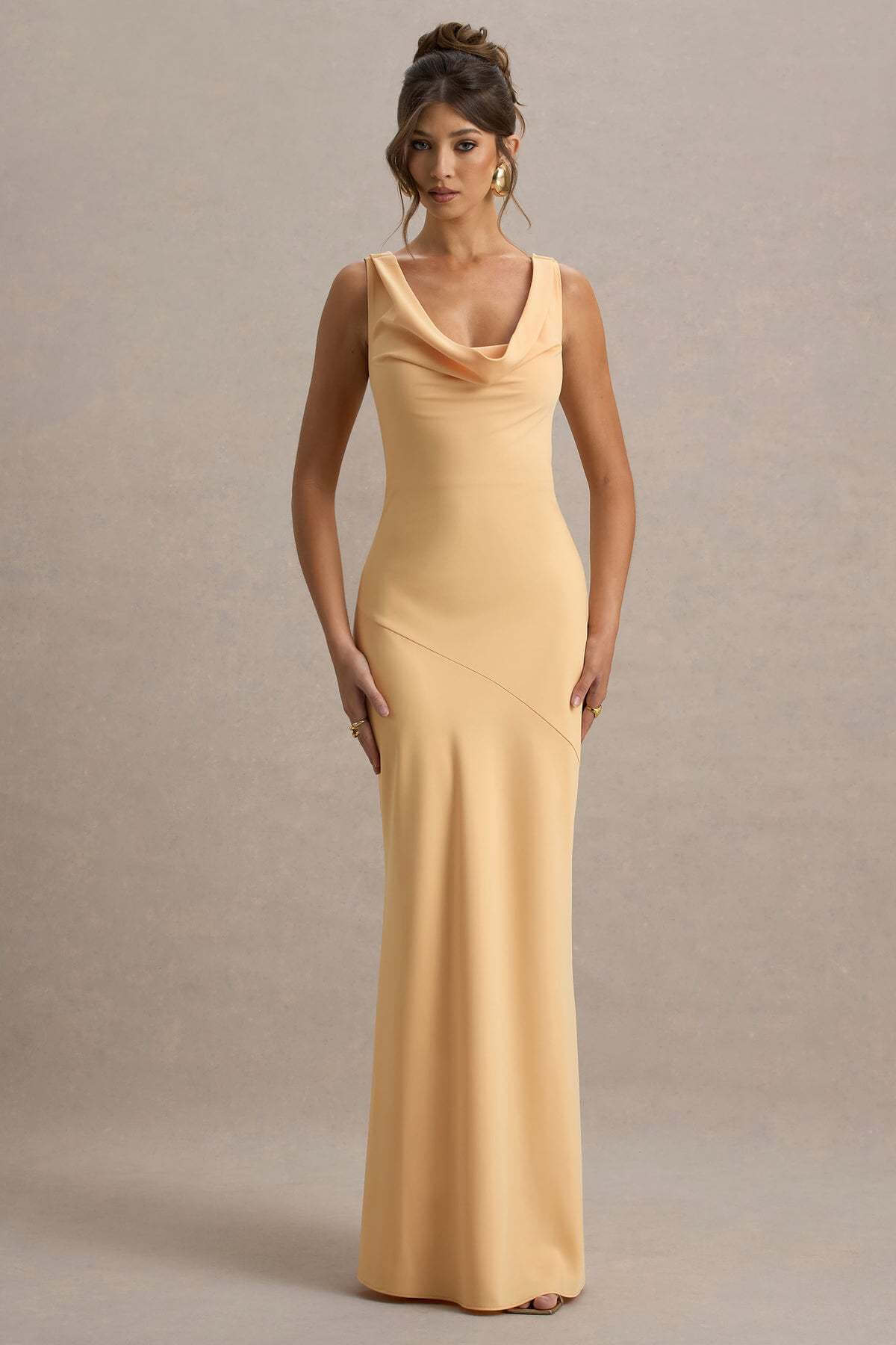 Aurohaya Élodie Satin Cowl-Neck Slip Maxi Dress