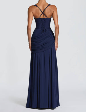 Victoire Square Neck Elegant Maxi Dress / Navy