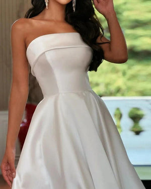 Aurohaya Elegant Strapless Solid Color Midi Dress