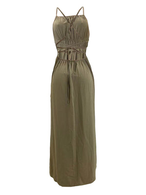 Aurohaya Tube Top Lace Up Side Slit Dress