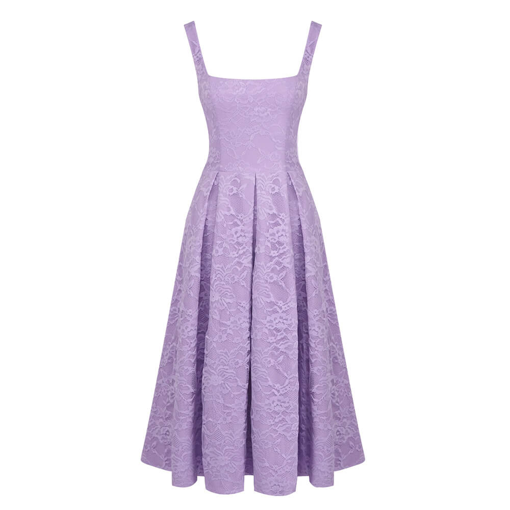 Subtilité Square Neck Lace Midi Dress