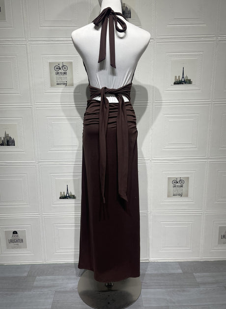 Aurohaya Lucienne Deep V-Strap Backless Mini Dress