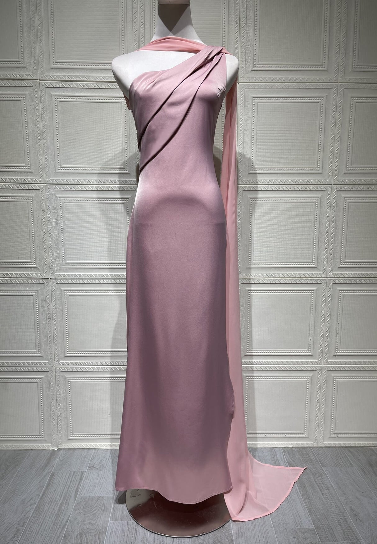 Aurohaya Adeline One-Shoulder Satin Maxi Dress