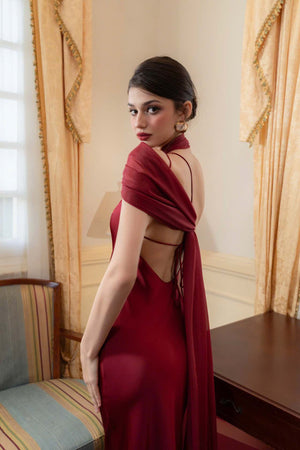 Aurohaya Adeline One-Shoulder Satin Maxi Dress