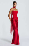 Aurohaya Coline Elegant Strapless Satin Maxi Dress