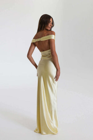Aurohaya Félicité Satin Off-Shoulder Maxi Dress
