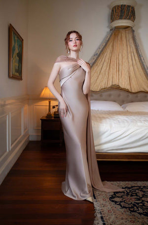 Aurohaya Adeline One-Shoulder Satin Maxi Dress