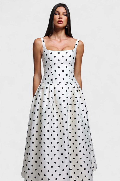 Aurohaya Madeleine Polka Dot Square Neck A-Line Maxi Dress