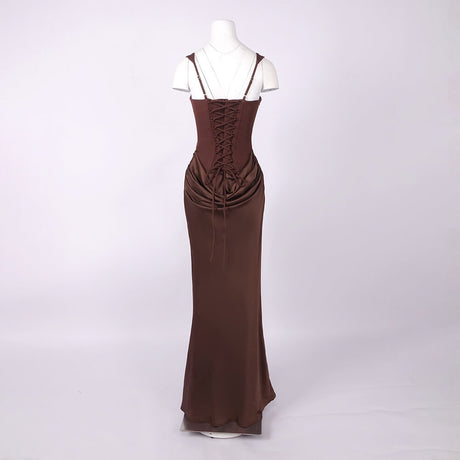 Hortense Square Neck Corset Maxi Dress / Brown