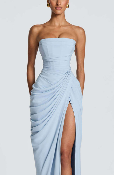 Aurohaya Azalée Strapless Draped High-Slit Maxi Dress
