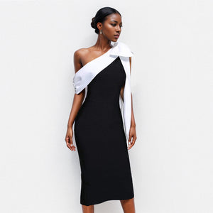 Aurohaya Inès One Shoulder Elegant Midi Dress