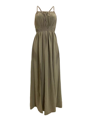 Aurohaya Tube Top Lace Up Side Slit Dress