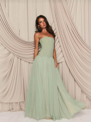 Aurohaya Galaxie Strapless Pleated Maxi Dress
