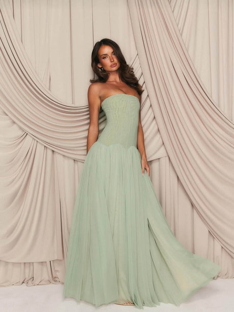 Aurohaya Galaxie Strapless Pleated Maxi Dress