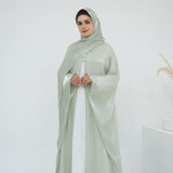 Solid Color Island Wrinkle Dress Abaya with Hijab