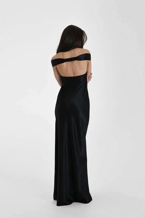 Aurohaya Félicité Satin Off-Shoulder Maxi Dress