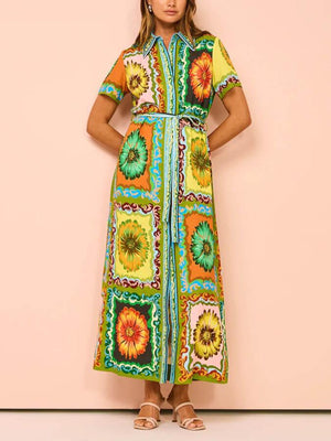 Aurohaya Special Sunflower Print Midi Dress Multi-Color