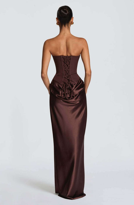 Aurohaya Coline Elegant Strapless Satin Maxi Dress
