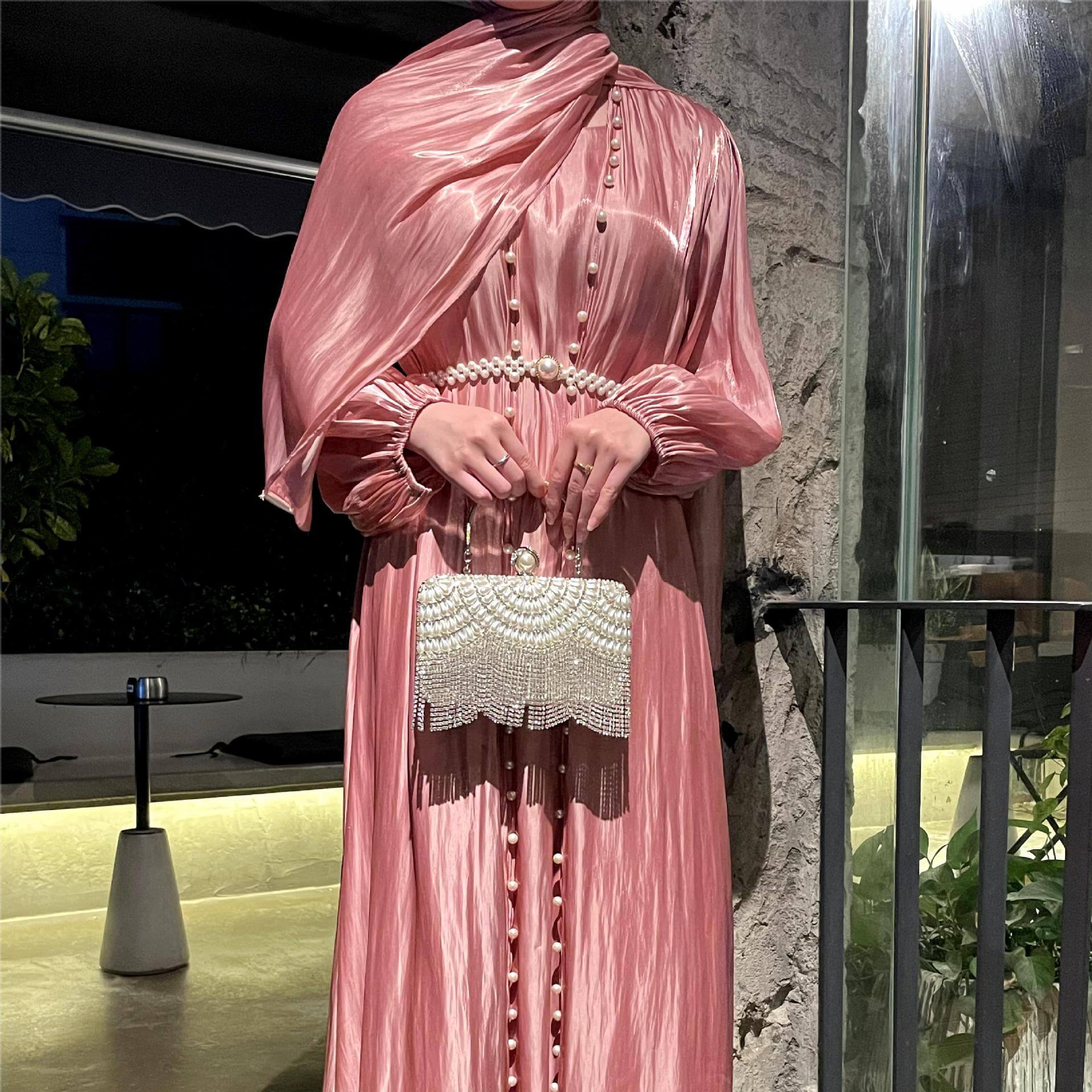 Luxury Elegant Pearl Abaya 5-Piece Set
