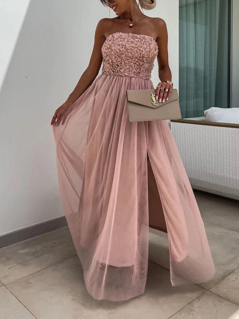 Aurohaya Casual Fashion Slit Maxi Dress Lotus