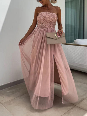 Aurohaya Casual Fashion Slit Maxi Dress Lotus