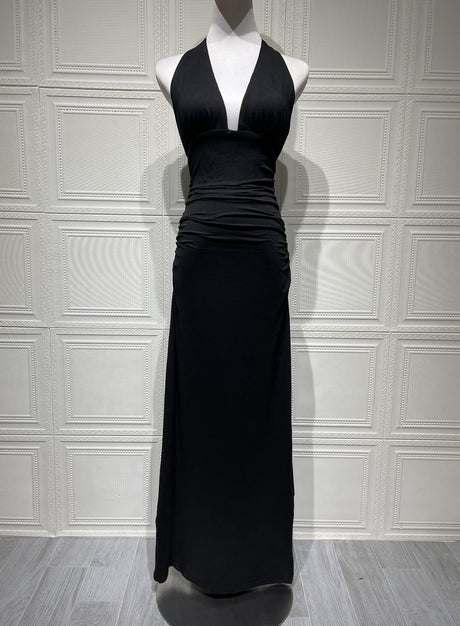 Aurohaya Lucienne Deep V-Strap Backless Mini Dress Black