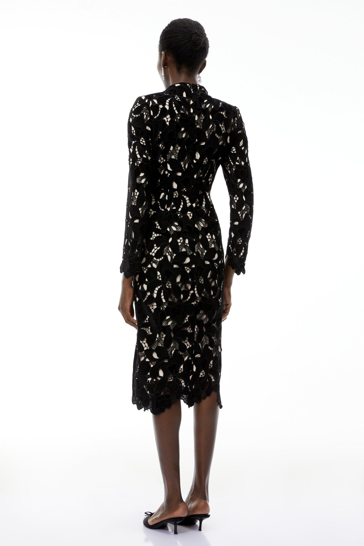Aurohaya Hafdis Black Floral Embroidered Midi Dress
