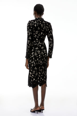 Aurohaya Hafdis Black Floral Embroidered Midi Dress
