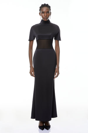 Aurohaya Odelia Black High Neck Sheer Maxi Dress