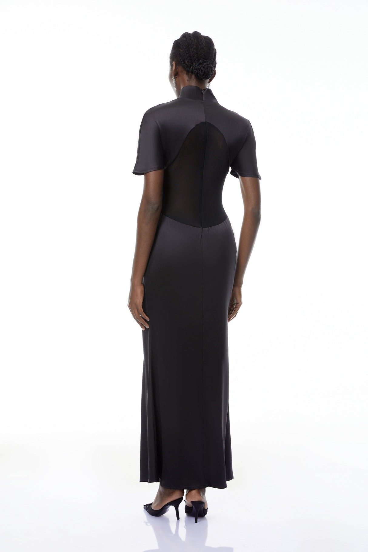 Aurohaya Odelia Black High Neck Sheer Maxi Dress