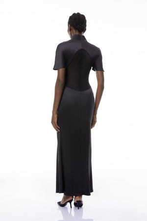 Aurohaya Odelia Black High Neck Sheer Maxi Dress