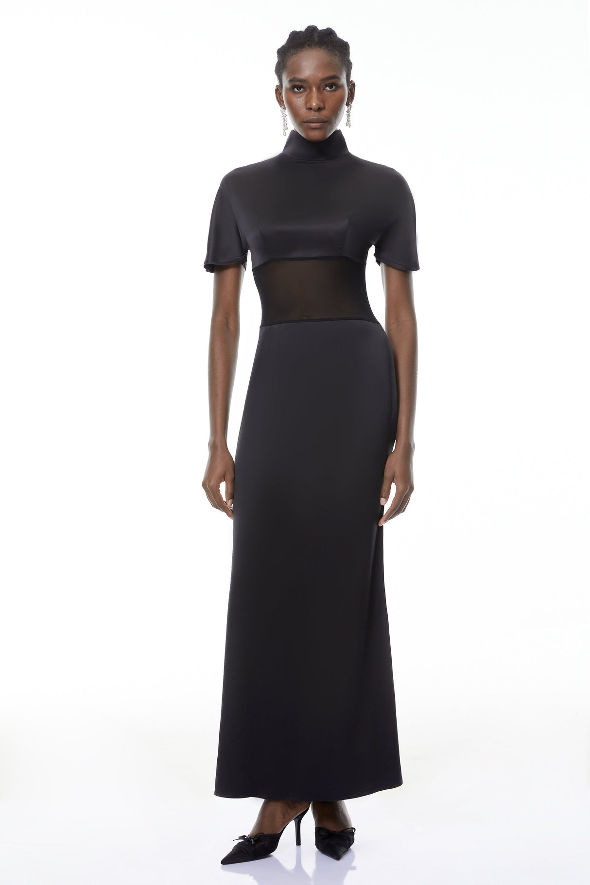 Aurohaya Odelia Black High Neck Sheer Maxi Dress