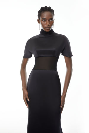 Aurohaya Odelia Black High Neck Sheer Maxi Dress