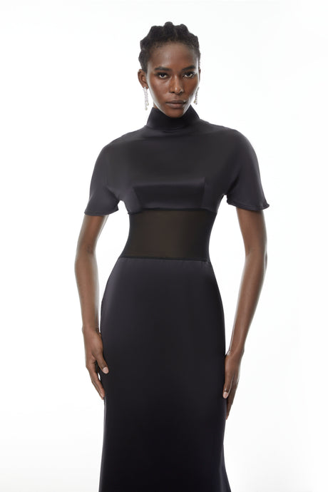 Aurohaya Odelia Black High Neck Sheer Maxi Dress