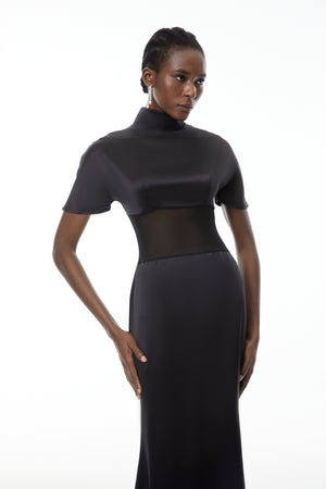 Aurohaya Odelia Black High Neck Sheer Maxi Dress