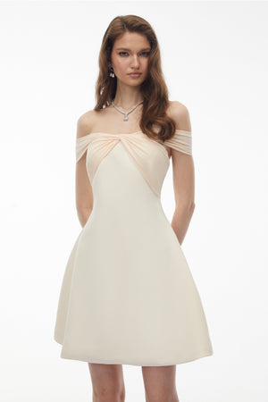 Aurohaya Oenone White Off Shoulder Mini Dress with Twist Front