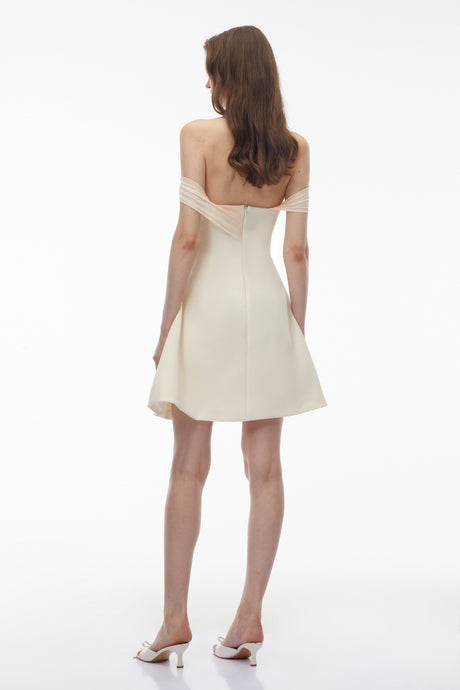 Aurohaya Oenone White Off Shoulder Mini Dress with Twist Front