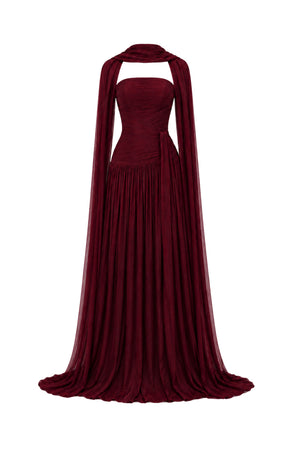 Oiseau Strapless Pleated Maxi Dress / Burgundy