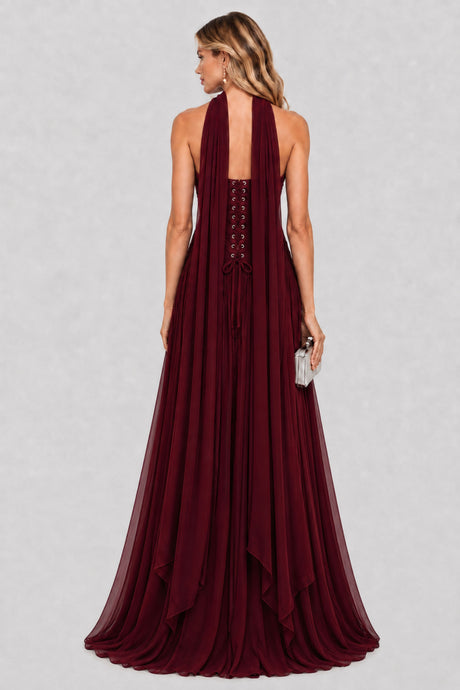 Oiseau Strapless Pleated Maxi Dress / Burgundy