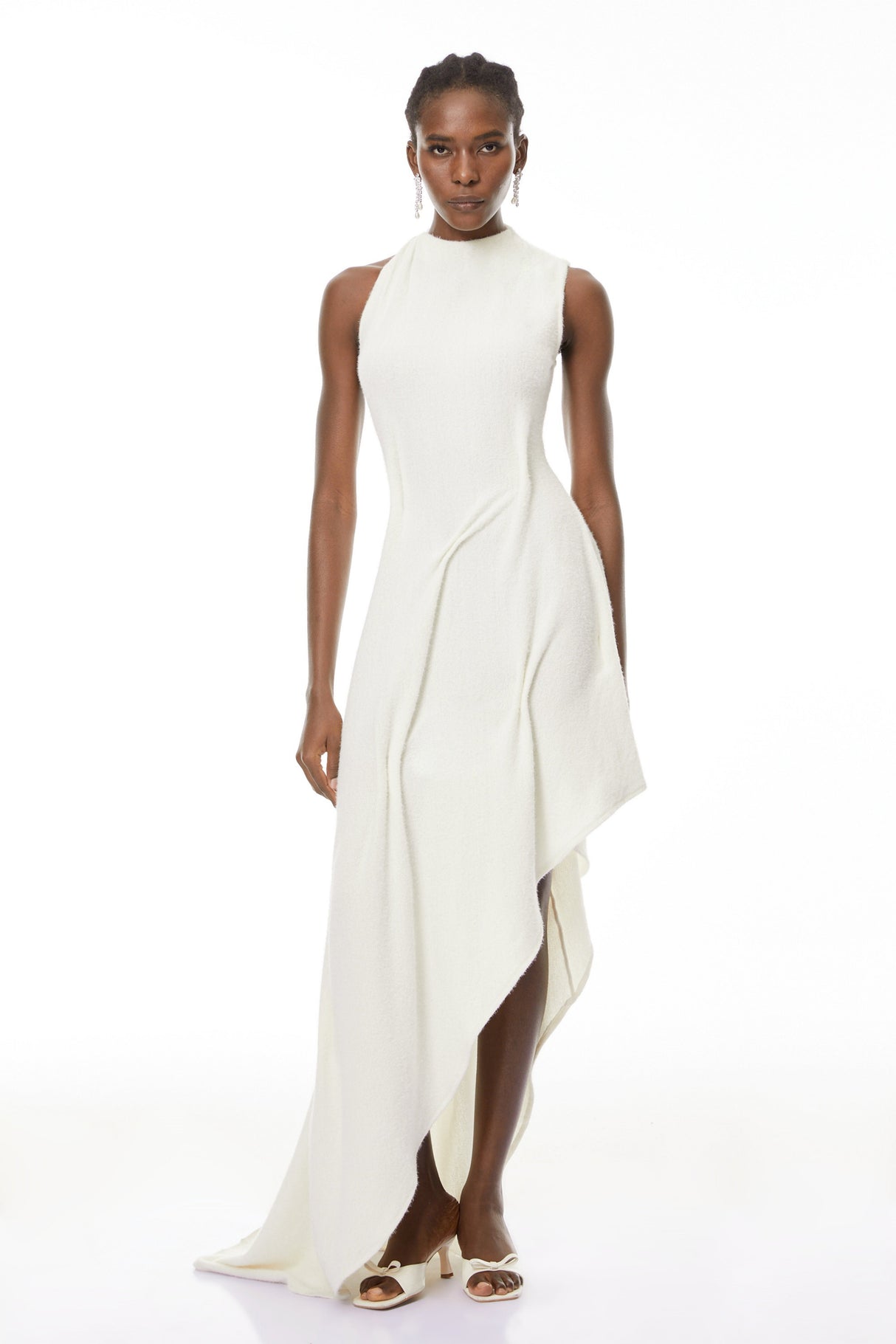 Aurohaya Oleander White Textured Asymmetrical Maxi Dress