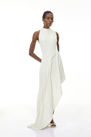 Aurohaya Oleander White Textured Asymmetrical Maxi Dress