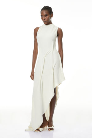 Aurohaya Oleander White Textured Asymmetrical Maxi Dress