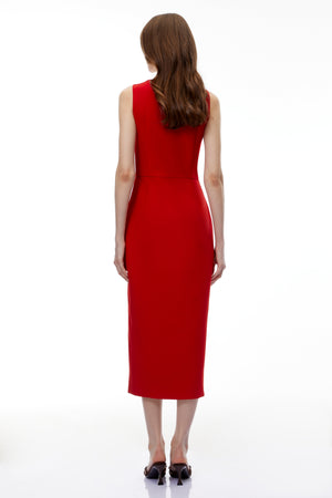 Aurohaya Olena Red Front Zip Corset Midi Dress