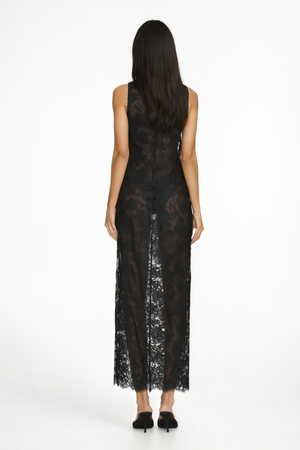 Aurohaya Olesya Black Semi Sheer Lace Maxi Dress