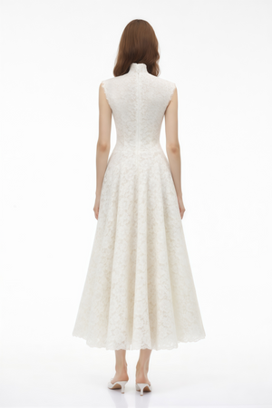 Aurohaya Oliana Ivory Lace Maxi Gown with Cap Sleeves