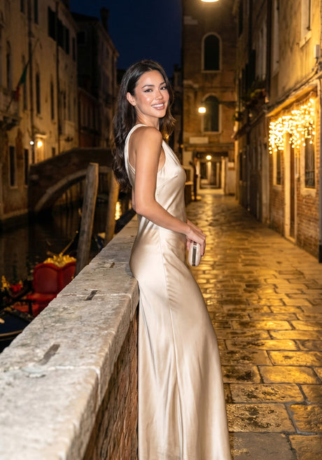 One Shoulder Maxi Dress Gold