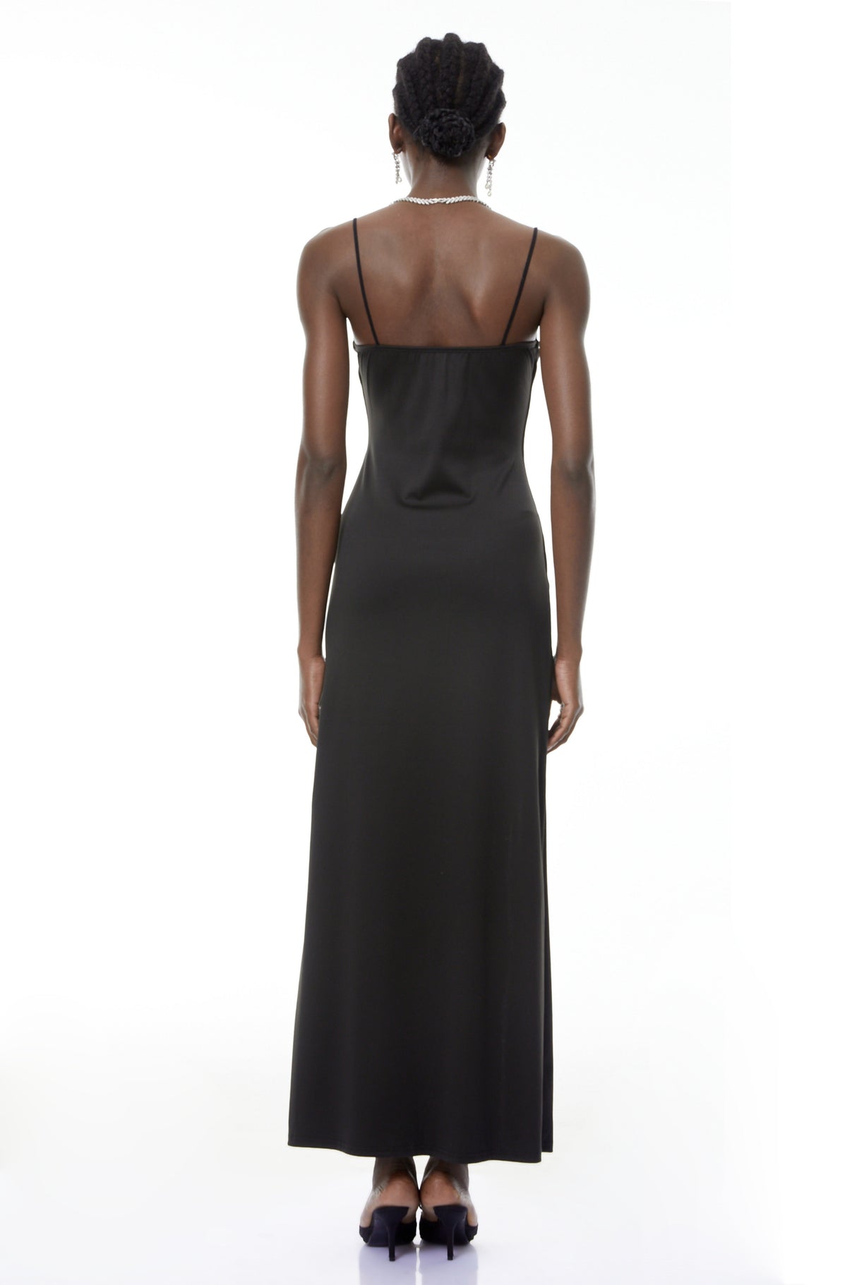 Aurohaya Oona Black Cut-Out Maxi Dress with High Slit