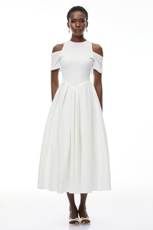 Aurohaya Ophelia White Pleated Midi Dress with Self-tie