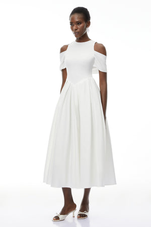 Aurohaya Ophelia White Pleated Midi Dress with Self-tie