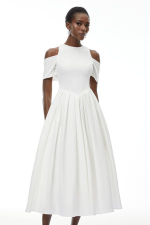 Aurohaya Ophelia White Pleated Midi Dress with Self-tie